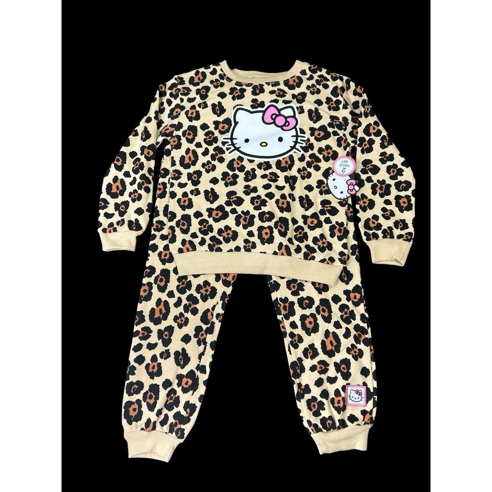 NWT Hello Kitty Girls 2-Piece Leopard Print Sweatshirt & Joggers Set Size 8/10